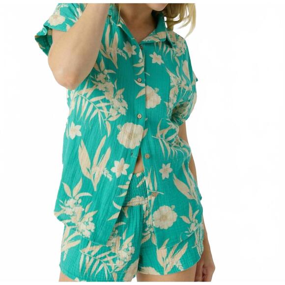 NEW PJ SALVAGE tahitian tropics short sleeve and pant set in sea green - Picture 5 of 8